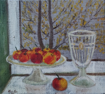 Œuvre contemporaine nommée « Nature morte aux pommes et à la tasse 1 », Réalisée par KOZAR