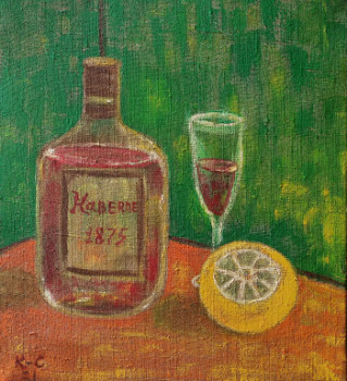 Œuvre contemporaine nommée « Nature morte au vin et au citron », Réalisée par KOZAR