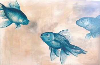 Œuvre contemporaine nommée « Poissons bleus », Réalisée par A.DES