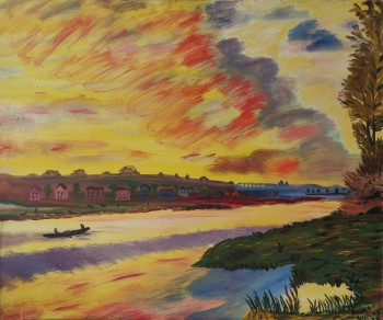 Œuvre contemporaine nommée « Coucher de soleil sur la rivière », Réalisée par KOZAR