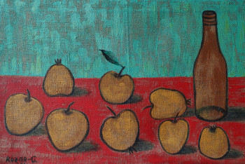 Œuvre contemporaine nommée « Nature morte aux pommes jaunes », Réalisée par KOZAR