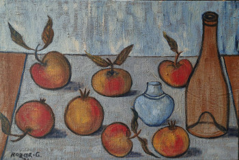 Œuvre contemporaine nommée « Nature morte aux pommes et bonbonnière. », Réalisée par KOZAR