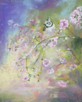 Œuvre contemporaine nommée « La vie en rose, Mésange huppée. », Réalisée par CHRISTINE PHILIPPE
