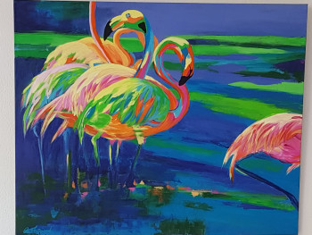 Œuvre contemporaine nommée « Vibration flamants », Réalisée par CATHERINE THONIARD