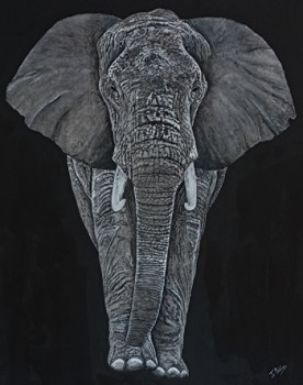 Œuvre contemporaine nommée « Éléphant d'Afrique sur toile 100 % coton 340 g/m2. Peinture Originale acrylique. », Réalisée par JEAN-CLAUDE ROBLES