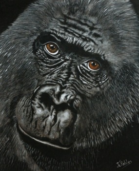 Œuvre contemporaine nommée « Gorille sur toile 100 % coton 340 g/m2. Peinture Originale acrylique. », Réalisée par JEAN-CLAUDE ROBLES