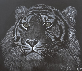 Œuvre contemporaine nommée « Tigre de Sumatra sur toile 100 % coton 340 g/m2. Peinture Originale acrylique. », Réalisée par JEAN-CLAUDE ROBLES