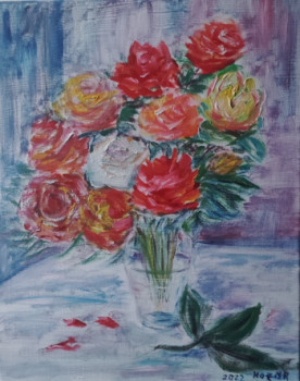 Œuvre contemporaine nommée « Roses dans le vase », Réalisée par KOZAR