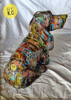 Œuvre contemporaine nommée « Basset Hound Pop'Art », Réalisée par KLéORA CRéATIONS