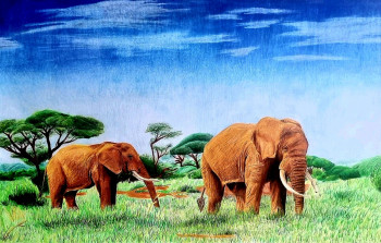 Œuvre contemporaine nommée « Savana - paire d'éléphants », Réalisée par LARTMADA17