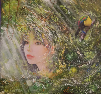 Œuvre contemporaine nommée « La jeune fille au toucan », Réalisée par DALENT