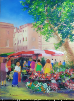 Œuvre contemporaine nommée « Marché aux fleurs à Aix en Provence », Réalisée par ALAIN GARCIA
