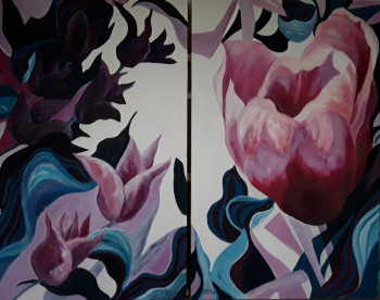 Œuvre contemporaine nommée « Grosse tulipe et tulipes au vent », Réalisée par MI BAUDRY