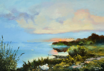 Œuvre contemporaine nommée « Ambiance matinale sur le plan d'eau », Réalisée par ROBERT SCHOULER