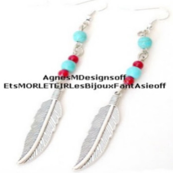 Œuvre contemporaine nommée « Parure boucles d'oreilles et pendentif fantaisie Sitting Bull », Réalisée par MORLETAGNèSSéVERINEAMDESIGNSDEGOFF