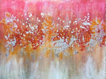 Œuvre contemporaine nommée « Abstraction colorée rose fuchsia argenté copeaux argentés », Réalisée par PATRICIA DELEY