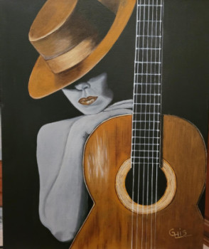 Œuvre contemporaine nommée « OMBRE ET GUITARE », Réalisée par GHISLAINE LECA