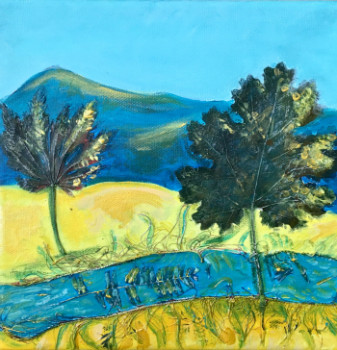 Œuvre contemporaine nommée « Paysage jaune et bleu: la rivière », Réalisée par AGNèS BENNETOT