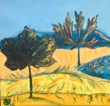 Œuvre contemporaine nommée « Paysage jaune et bleu au lac », Réalisée par AGNèS BENNETOT