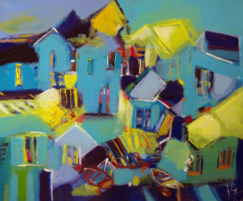 Œuvre contemporaine nommée « Maisons bleues », Réalisée par MURIEL CAYET