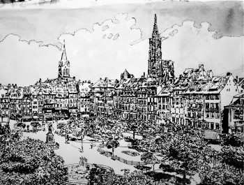 Œuvre contemporaine nommée « Place Keber Strasbourg vers 1900 », Réalisée par RAPHAEL SEILER