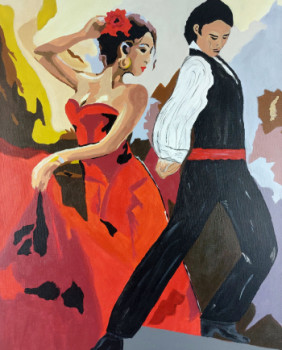 Œuvre contemporaine nommée « Tableau danseurs flamenco », Réalisée par LAURENCE VERNET