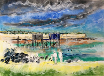 Œuvre contemporaine nommée « Pêcherie dans la baie d’Yves proche de La Rochelle. », Réalisée par SELO