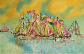 Œuvre contemporaine nommée « départ des voiliers dans le Golf du Morbihan », Réalisée par NINA