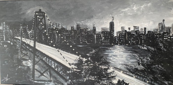 Œuvre contemporaine nommée « Le pont Brookline en noir et blanc », Réalisée par MELANIE DENEUVE