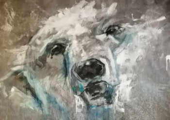 Œuvre contemporaine nommée « Head silver big polar bear », Réalisée par ėCLABOUSSEUR D'ART