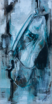 Œuvre contemporaine nommée « tete horse  bleu », Réalisée par ėCLABOUSSEUR D'ART