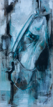 Œuvre contemporaine nommée « tete horse bleu », Réalisée par ėCLABOUSSEUR D'ART