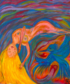 Œuvre contemporaine nommée « L'oiseau bleu  ou La chute », Réalisée par ANNE SPOK