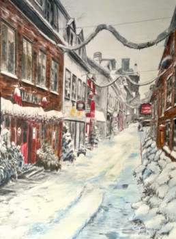 Œuvre contemporaine nommée « UNE RUE À QUÉBEC VILLE À NOËL », Réalisée par JACQUES TAFFOREAU