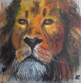 Œuvre contemporaine nommée « Tableau lion couleur pop art - Sauvage », Réalisée par NADEGEPAINTER