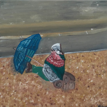 Œuvre contemporaine nommée « Tableau peinture moderne femme - Solitude », Réalisée par NADEGEPAINTER