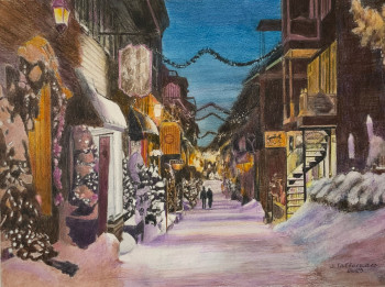 Œuvre contemporaine nommée « RUE DU PETIT CHAMPLAIN QUÉBEC L’HIVER », Réalisée par JACQUES TAFFOREAU