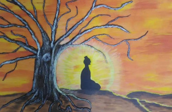 Œuvre contemporaine nommée « Meditation au coucher du soleil », Réalisée par JANIE