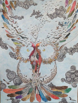 Œuvre contemporaine nommée « J'étais les oiseaux », Réalisée par JUSTINE GUYOMARD