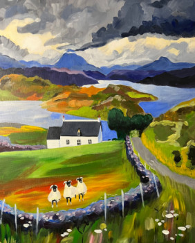 Œuvre contemporaine nommée « The three sheep. Scottish highlands. », Réalisée par KENNETH MELVILLE