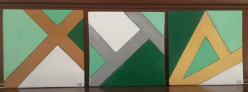 Œuvre contemporaine nommée « Triptyque abstrait déclinaisons de verts », Réalisée par PATRICIA DELEY