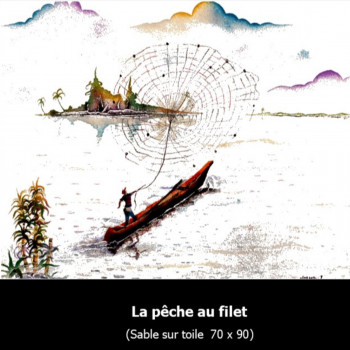 Œuvre contemporaine nommée « LA PÊCHE AU FILET », Réalisée par NSAMBU I