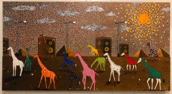 Œuvre contemporaine nommée « Girafes Mo Za Hic ( La joyeuse parade ) », Réalisée par FRANK