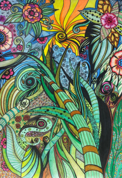 Œuvre contemporaine nommée « jardin des couleurs », Réalisée par éLODIE SANOGO