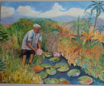 Œuvre contemporaine nommée « les lotus », Réalisée par BRIGITTE PERNOT