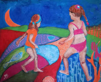 Œuvre contemporaine nommée « Les filles du bord de mer », Réalisée par BRIGI'ART