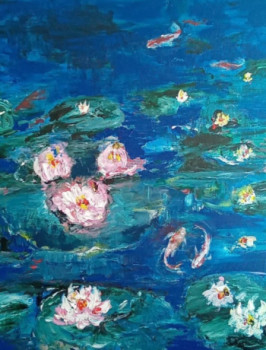 Œuvre contemporaine nommée « Carp Koï nénuphars Lacanau », Réalisée par JOëLLE DE LACANAU (KEHAL)