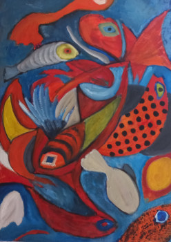 Œuvre contemporaine nommée « Poisson, bonne pêche! », Réalisée par BRIGI'ART