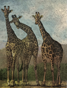 Œuvre contemporaine nommée « les girafes », Réalisée par JACKY ROUGET