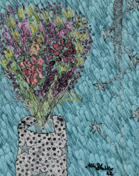 Œuvre contemporaine nommée « Bouquet aux étoiles 3 », Réalisée par MITRA SHAHKAR